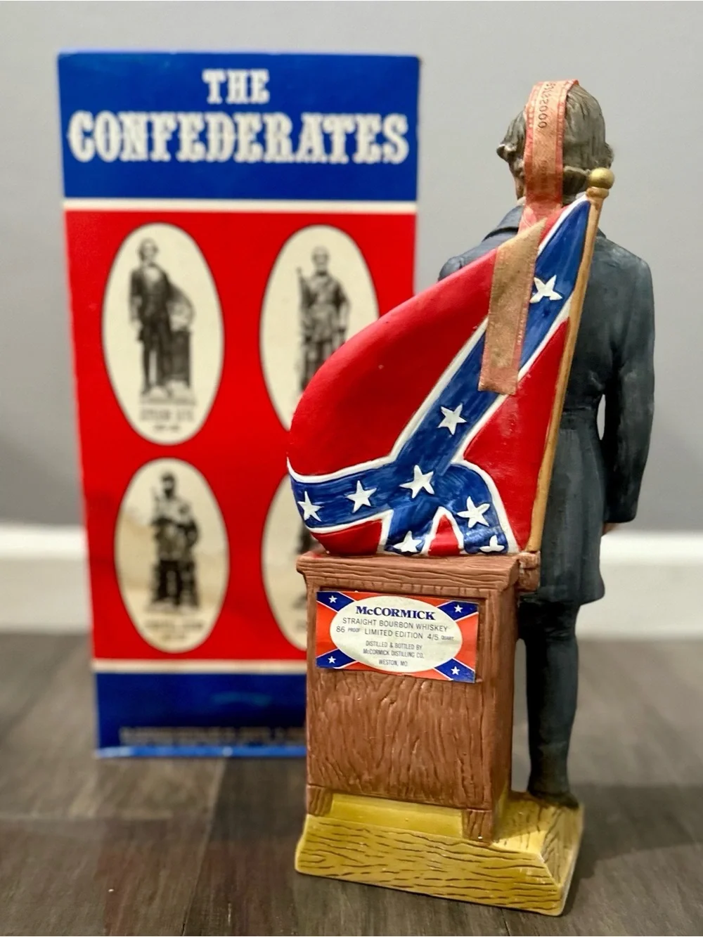 Vintage Jefferson Davis Whiskey Decanter with Confederate Flag